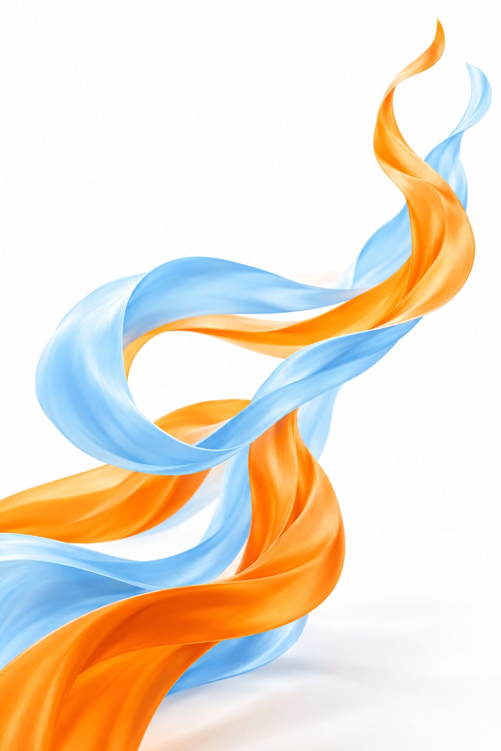 Orange and sky-blue ribbons flowing upward on a white background